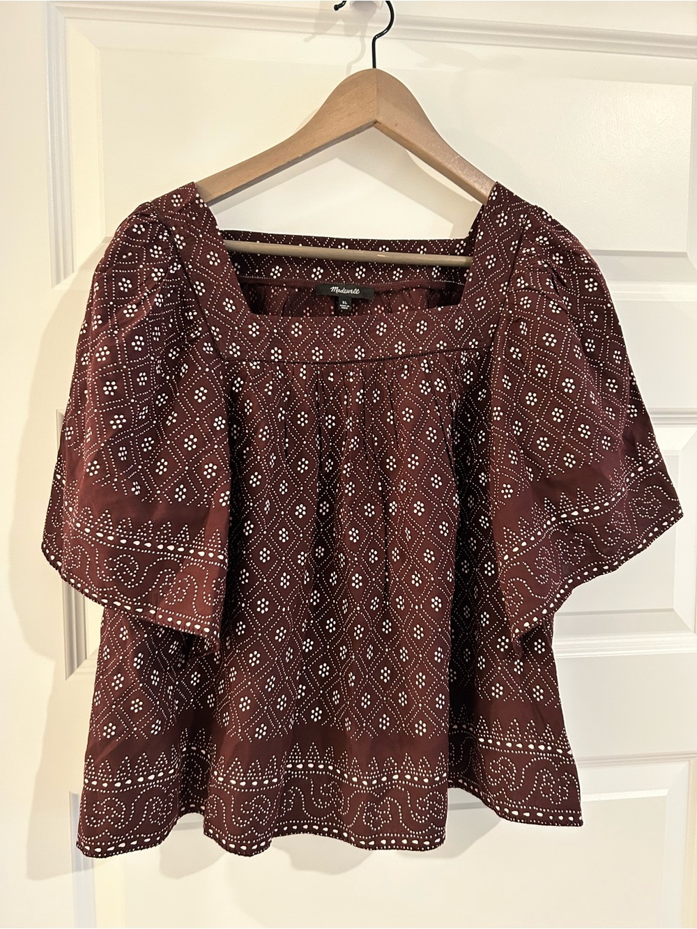 Madewell Flutter Sleeve Top Brown Plum Size XL - Picture 2 of 14